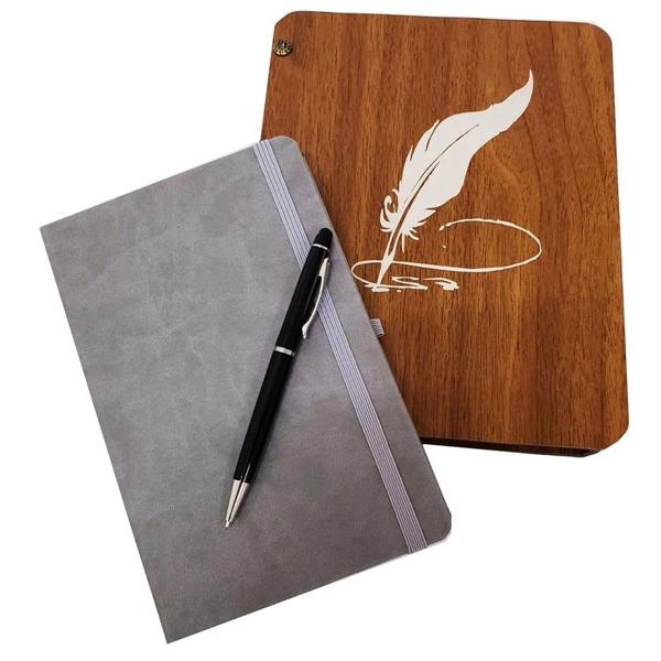 Hediyelik Metal Kalem Ve Çizgili Deri Defter - Image 1