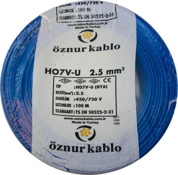 Öznur Kablo Öznur 2,5 Mm Nya Tek Damarlı Bakır Kablo - 100 Metre Mavi - Image 1