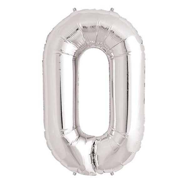 0 Rakam Folyo Balon Gümüş  40 inç - Image 1
