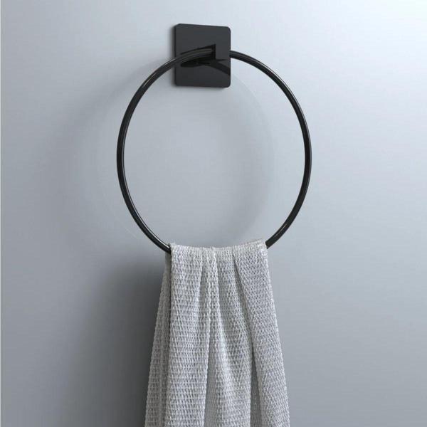 Kendiliğinden Yapışkanlı Siyah Paslanmaz Metal Yuvarlak Havluluk (K246) - Image 1