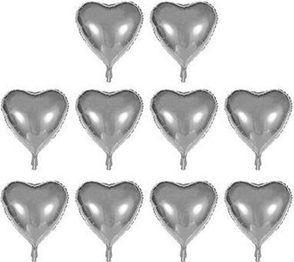 Kalp Şekilli Gümüş Renk Toptan Folyo Balon 45 cm 10 Adet - Image 1