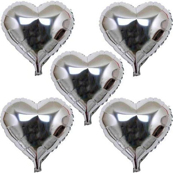 Kalp Şekilli Gümüş Renk Folyo Balon 45 cm 5 Adet - Image 1