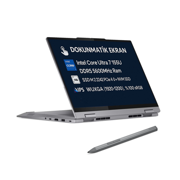Lenovo Thinkbook 14 2-In-1 G4 Iml Intel Core Ultra 7 155U 32GB 1TB SSD Freedos 14" Wuxga IPS Panel Dokunmatik Ekran Laptop 21MX002VTRID2 + Lenovo Slim Pen - Image 1