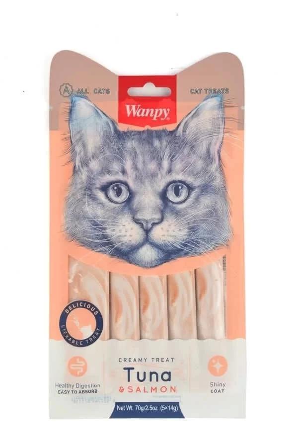 Wanpy Ton Balığı ve Somonlu Sıvı Kedi Ödül Maması 5x14 Gr - Image 1