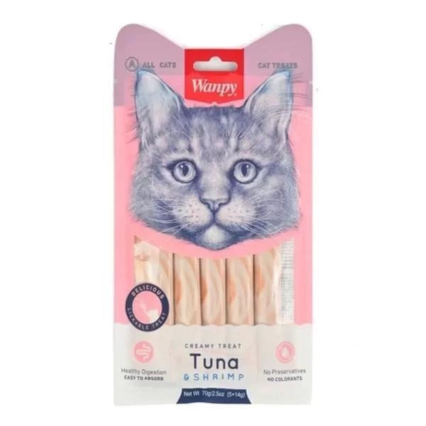 Wanpy Ton Balığı ve Karidesli Sıvı Kedi Ödül Maması 5x14 Gr - Image 1