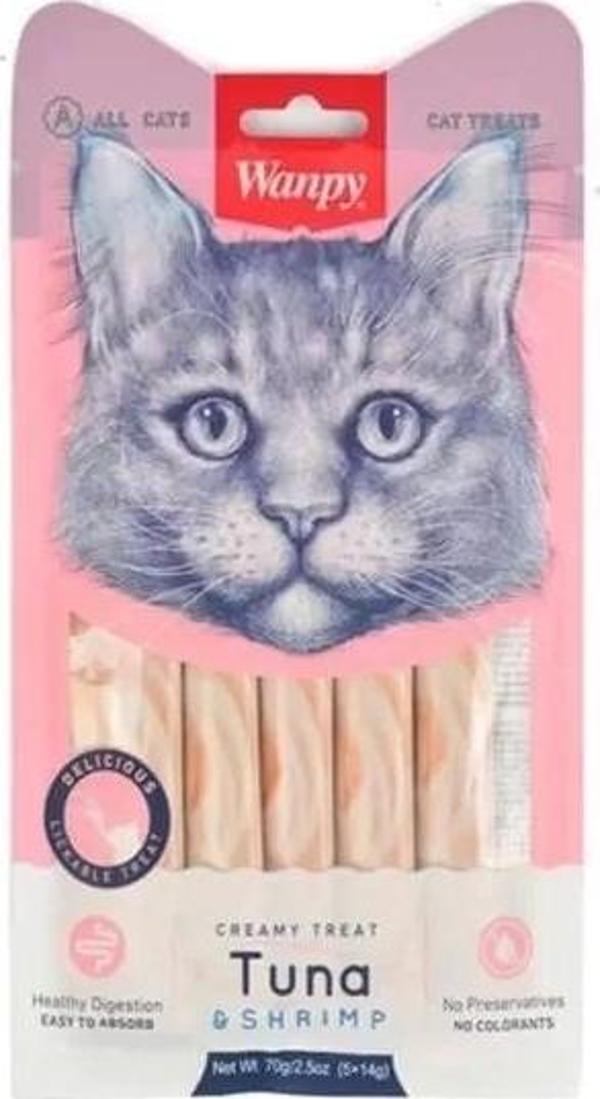 Wanpy Ton Balığı ve Karidesli Sıvı Kedi Ödül Maması 5x14 Gr - Image 1