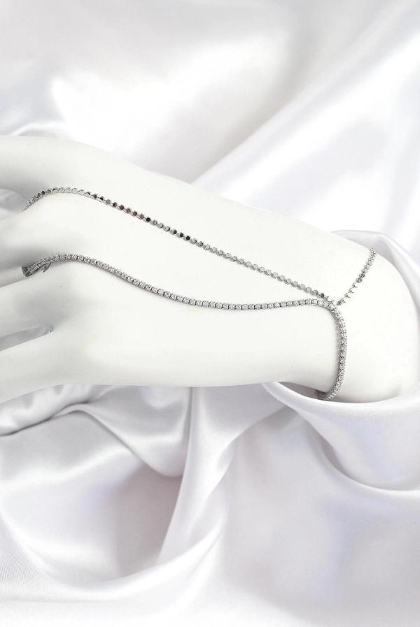 Pirinç Zirkon Taşlı Ezme Zincir Model Gümüş Renk Kadın Şahmeran - Image 1