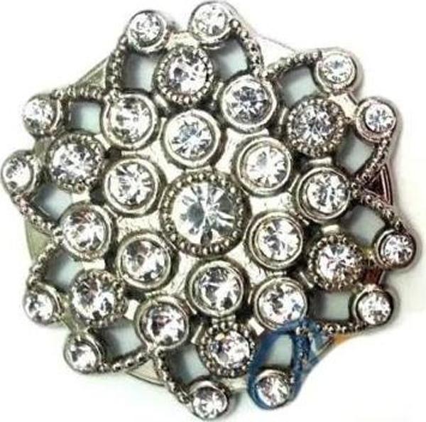 Taşlı Yuvarlak Broş, Sandık Süsü 4,5 Cm - Nikel, 10 Adet - Image 1