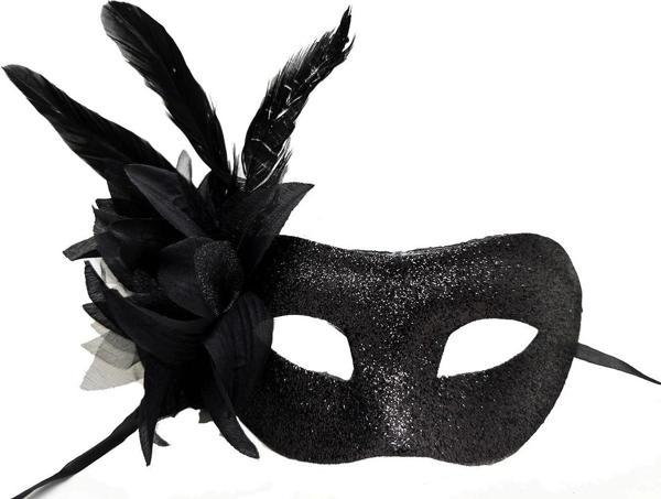 Siyah Renk Metalize Sim Görünümlü Parlak Tüylü Parti Maskesi 22x19 Cm - Image 1