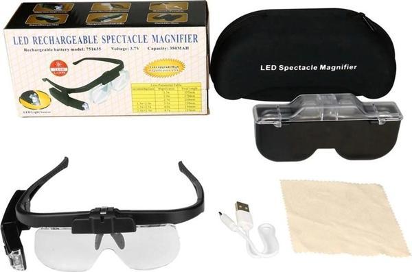 Şarjlı Gözlük Tip Büyüteç Mercek Lup Lensleriyle Taşıma Çantalı 11642dc - Image 1