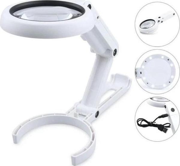 Usb Şarj Edilebilir Katlanabilir 3.510x Büyüteç 8 Ledli Masa Ve Eliçin  Taşınabilir Büyüteç Fs90rc - Image 1