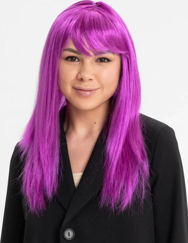 Fuşya Renk Düz Kesim Uzun Parti Peruğu Takma Saç - Image 1