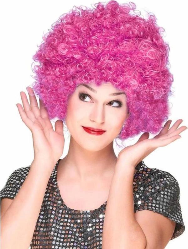 Fuşya Renk Kıvırcık Afro Bonus Peruk Saç Parti Peruğu - Image 1