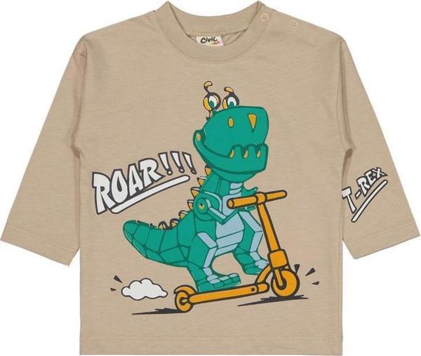 Cvl-74 Civil Baby Dinazor Nakışlı 6-18 Ay Sweatshirt - Bej9-12 Ay - Image 1