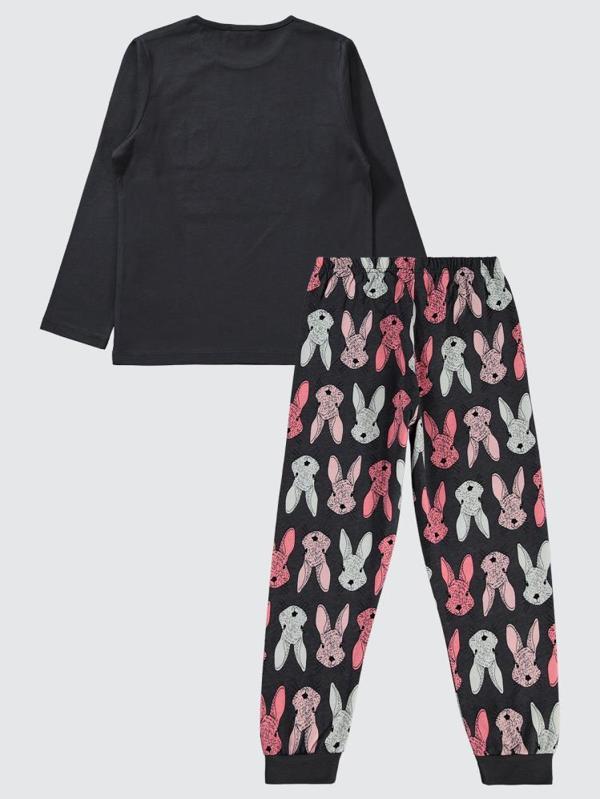 Civil Girls Büyük Tavşan Empirme 10-13 Yaş Pijama Takımı - Gri11-12 Yaş - Image 1