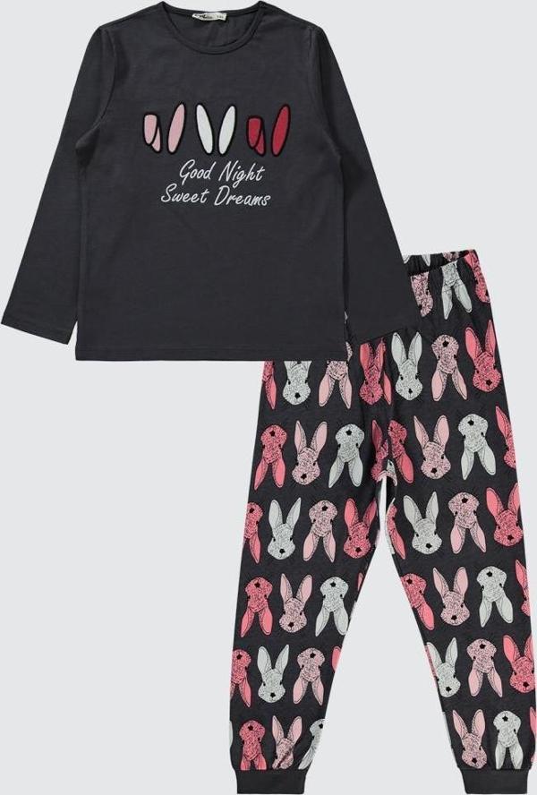 Civil Girls Büyük Tavşan Empirme 10-13 Yaş Pijama Takımı - Gri10-11 Yaş - Image 1