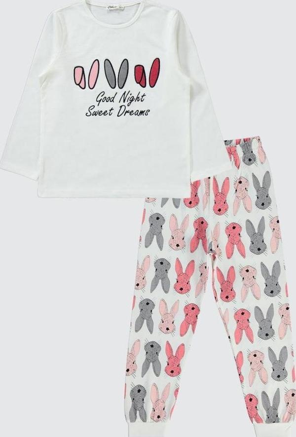 Civil Girls Büyük Tavşan Empirme 10-13 Yaş Pijama Takımı - Ekru10-11 Yaş - Image 1