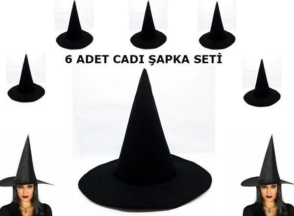 Siyah Cadı Şapkası Keçe Yetişkin Boy 6 Adet - Image 1