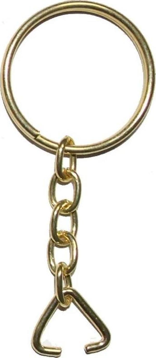 Anahtarlık Halkası, Halka + Zincir + Üçgen, 24mm, Altın, Sarı, 1 Adet - Image 1