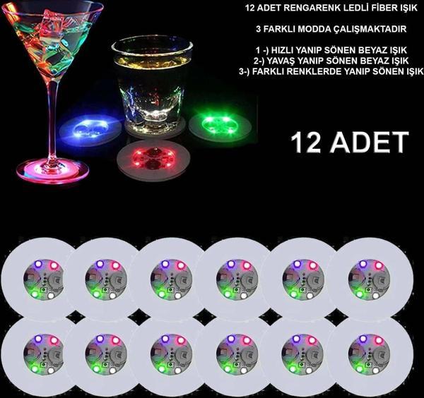 Renkli Led Işıklı Bardak Altlığı - Dekoratif (12 Adet, Pilli) - Image 1