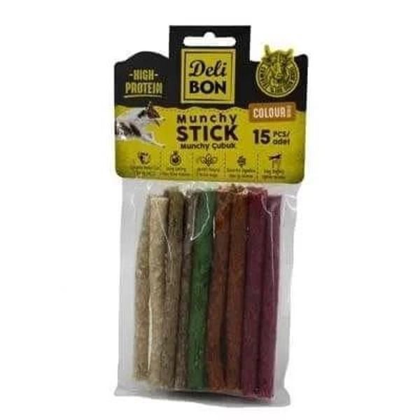 Delibon Munchy Karışık Renk İnce Deri Çubuk Köpek Ödülü 15 Adet - Image 1