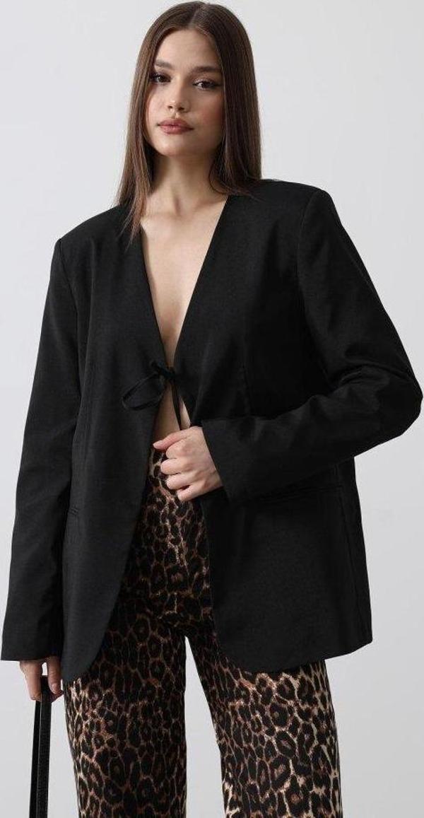 Önü Bağlamalı Blazer Ceket - Siyah - Image 1