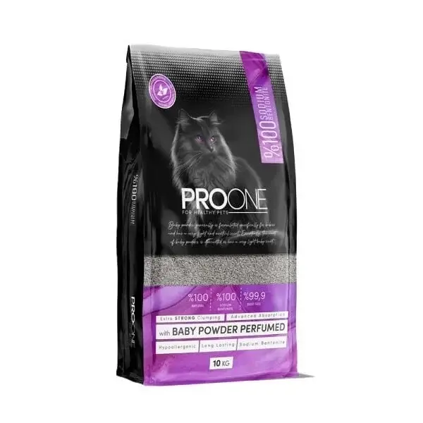Pro One Hypoallergenic Bebek Pudrası Kokulu İnce Taneli Sodyum Bentonit Kedi Kumu 10 Kg - Image 1