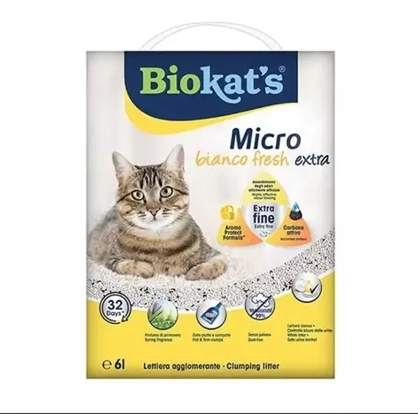 Biokats Micro Fresh Extra Bahar Kokulu Aktif Karbonlu Topaklanan Doğal Kedi Kumu 6 Lt - Image 1