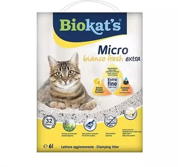 Biokats Micro Fresh Extra Bahar Kokulu Aktif Karbonlu Topaklanan Doğal Kedi Kumu 6 Lt - Image 1