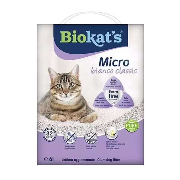 Biokats Micro Bianco Classic Kokusuz Topaklanan Doğal Kedi Kumu 6 Lt - Image 1