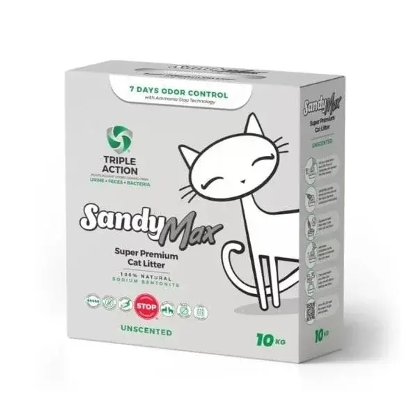 Sandy Max Triple Action Tozsuz Topaklanan Bentonit Doğal Kedi Kumu 10 Kg - Image 1