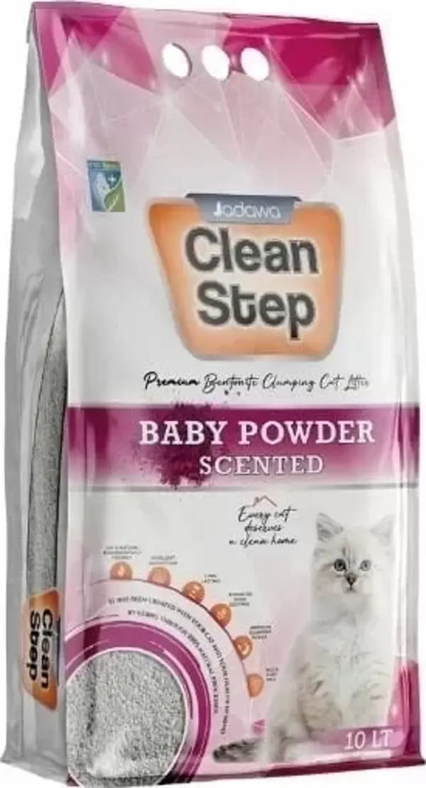 Clean Step  Aktif Karbonlu Bebek Pudralı İnce Taneli Topaklanan Bentonit Kedi Kumu 10 Lt - Image 1