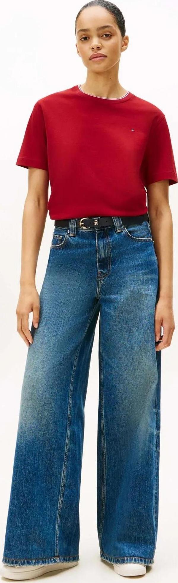 Tommy Hilfiger RWB Pike Bisiklet Yaka Kısa Kollu Kadın T-shirt WW0WW47310XIT - Image 1
