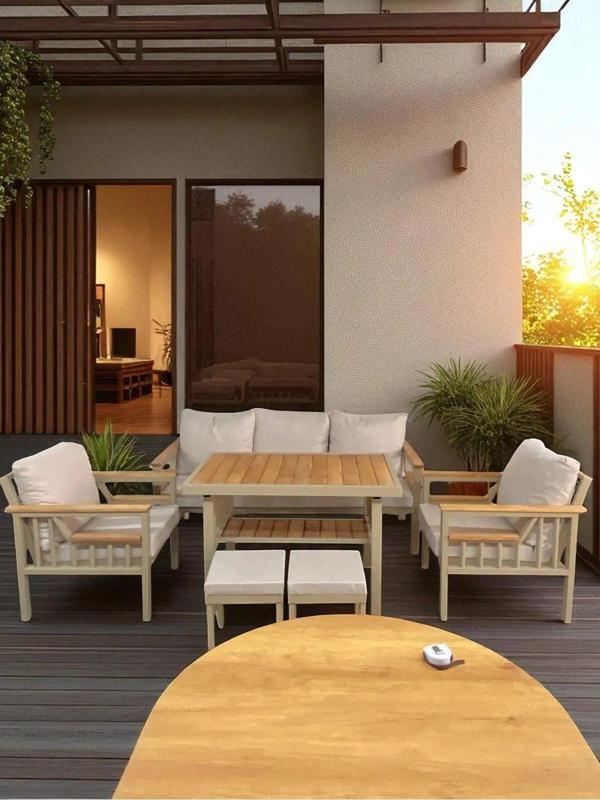 Sole Balkon Takımı, Cappuccino Bahçe Takımı 5+1 (Masa 70x110 3lü Koltuk 70x180 Tekli Koltuk 70x70) - Image 1