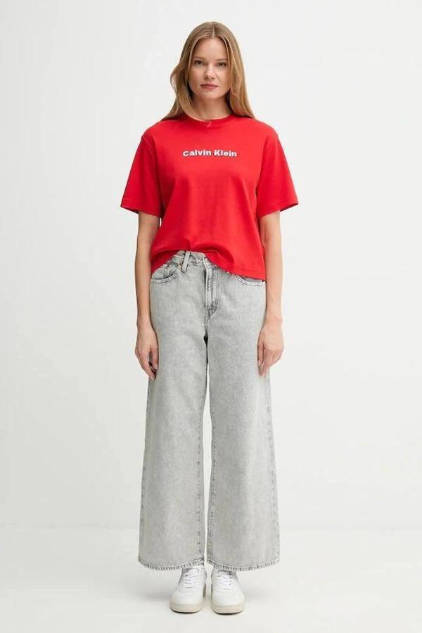 Calvin Klein Jeans Kısa Kollu 2 Renkli 3D Nakışlı Logolu Kadın T-shirt LV047D205G-VTW - Image 1