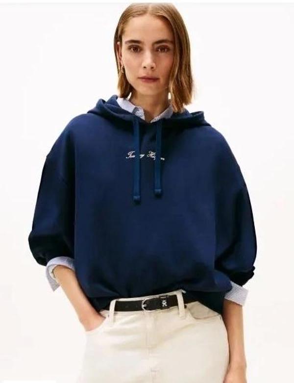 Tommy Hilfiger Klasik Yazı Baskılı Penye Kapüşonlu Kadın Kazak WW0WW48270C1G - Image 1