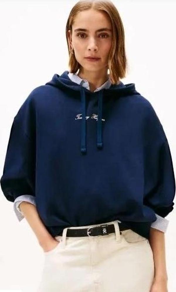 Tommy Hilfiger Klasik Yazı Baskılı Penye Kapüşonlu Kadın Kazak WW0WW48270C1G - Image 1