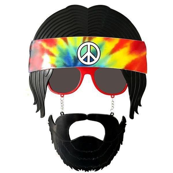 Siyah Saçlı Bandana Tasarımlı Hippi Parti Gözlüğü 26x18 cm - Image 1
