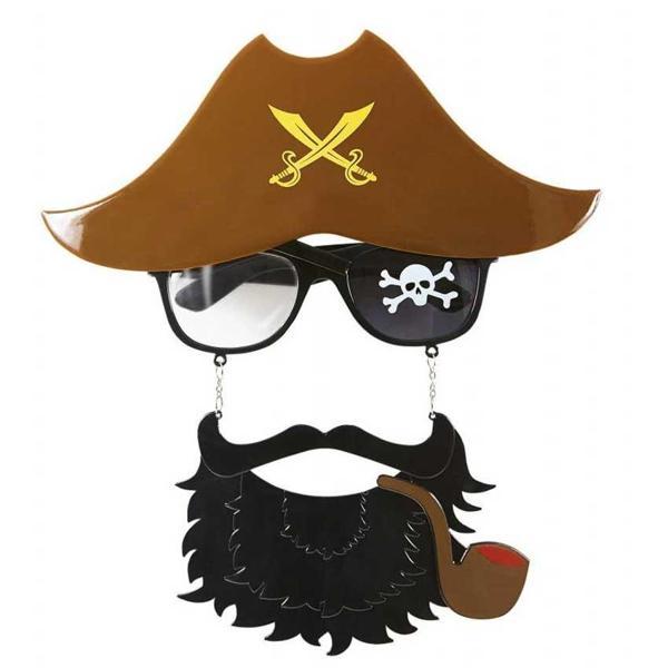 Kahve Renk Şapkalı Siyah Sakallı Pipolu Jack Sparrow Denizci Korsan Gözlüğü 24x25 cm - Image 1