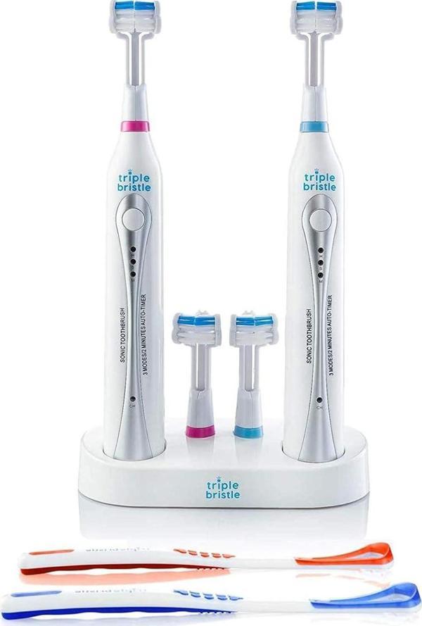 Triple Bristle Sonic İkili - Çift Şarj İstasyonlu 2 Elektrikli Diş Fırçası - Image 1