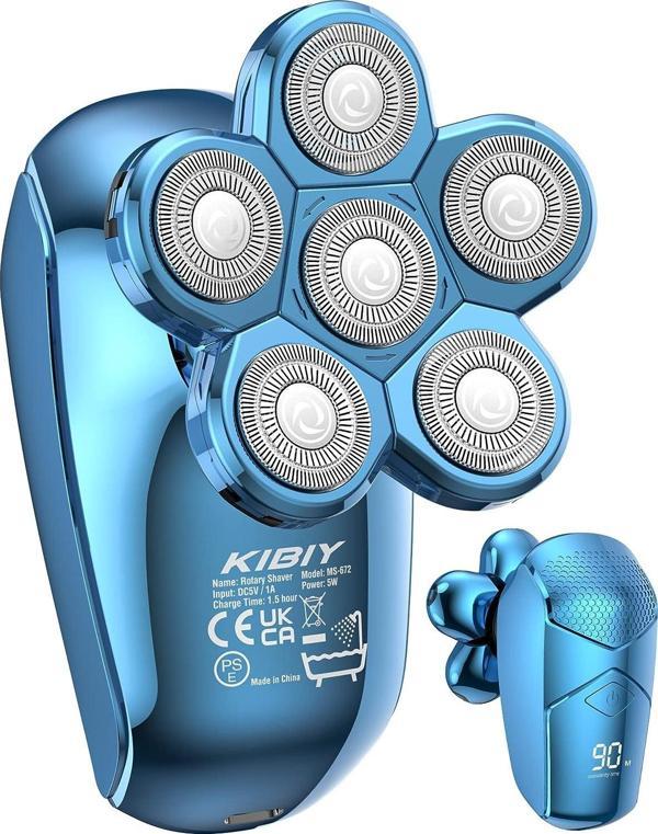 Kibiy - 5'i 1 Arada, Kel Kafalar için Elektrikli Tıraş Makinesi - Mavi - Image 1