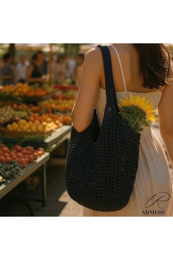 Ar armese El Örgüsü Büyük Çanta Bohem Plaj & Alışveriş Çantası Makinede Yıkanabilir 70x50 cm - Image 1