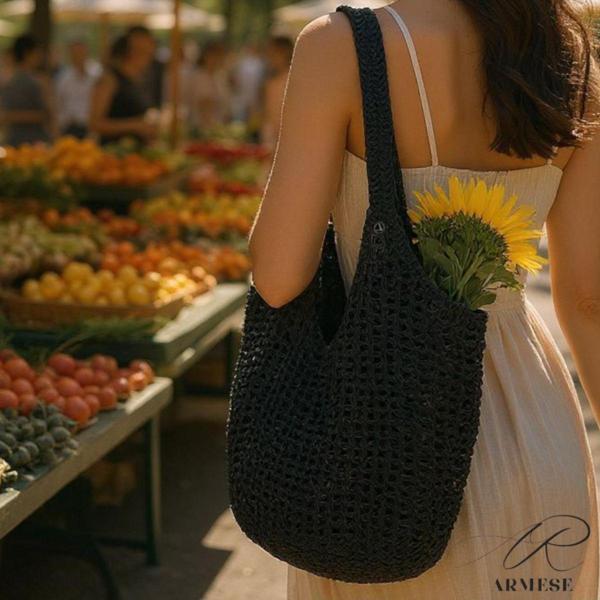 Ar armese El Örgüsü Büyük Çanta Bohem Plaj & Alışveriş Çantası Makinede Yıkanabilir 70x50 cm - Image 1
