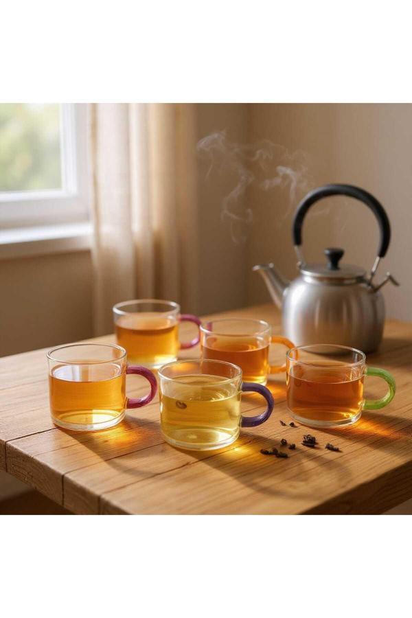 Ar armese Kahve Fincanı 6'lı Borosilikat Isıya Dayanıklı 90 ml Renkli Saplı - Image 1