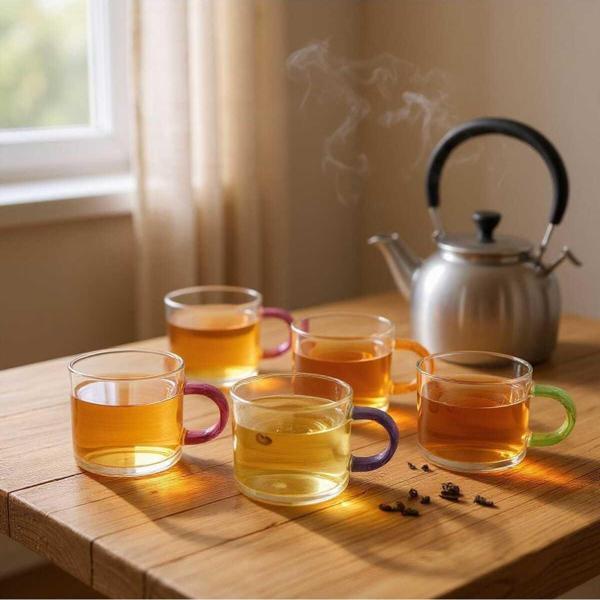 Ar armese Kahve Fincanı 6'lı Borosilikat Isıya Dayanıklı 90 ml Renkli Saplı - Image 1