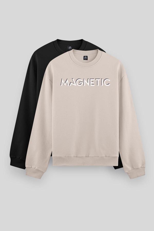 Rahat Form O Yaka 2li Paket Siyah-Camel Erkek Sweatshirt - 88020 - Image 1