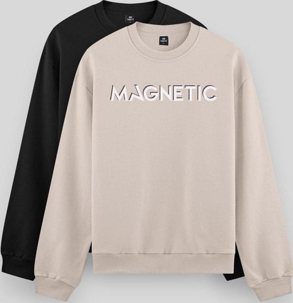 Rahat Form O Yaka 2li Paket Siyah-Camel Erkek Sweatshirt - 88020 - Image 1