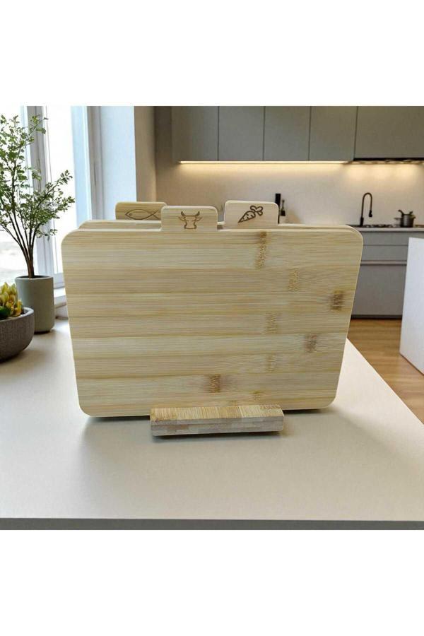 Ar armese 4 Parça Ayaklı Bambu Kesme Tahtası Seti 28 cm Sebze, Et, Peynir, Balık İçin Doğal ve Hijyenik Sunum - Image 1