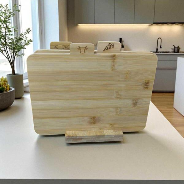 Ar armese 4 Parça Ayaklı Bambu Kesme Tahtası Seti 28 cm Sebze, Et, Peynir, Balık İçin Doğal ve Hijyenik Sunum - Image 1