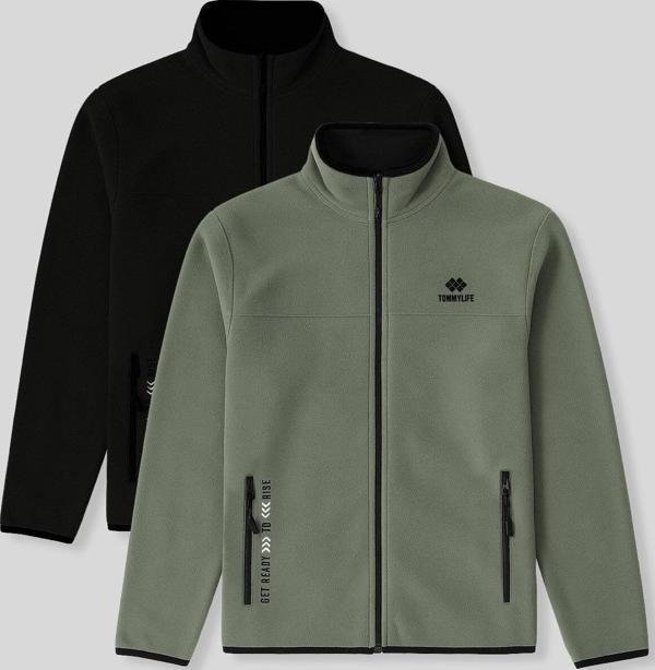 Standart Kalıp Dik Yaka 2li Paket Siyah-Çağla Erkek Polar Sweatshirt - 87992 - Image 1
